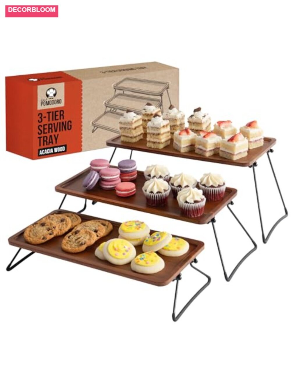 Acacia Wood 3 Tier Serving Stand Non-Slip Collapsible Cake Stand